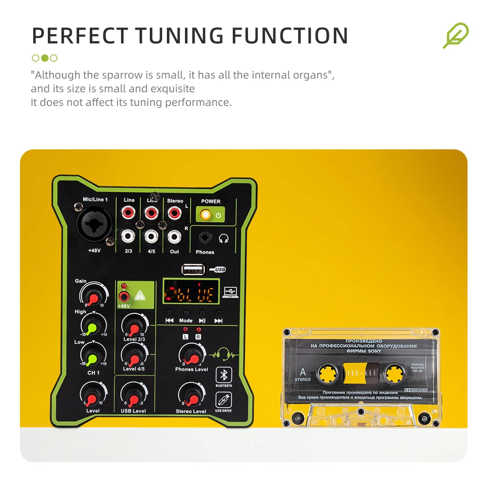 Mini 5 Channel Mixer DSP Bluetooth USB Computer Playback Recording DJ Multifunctional Portable Mixing Console