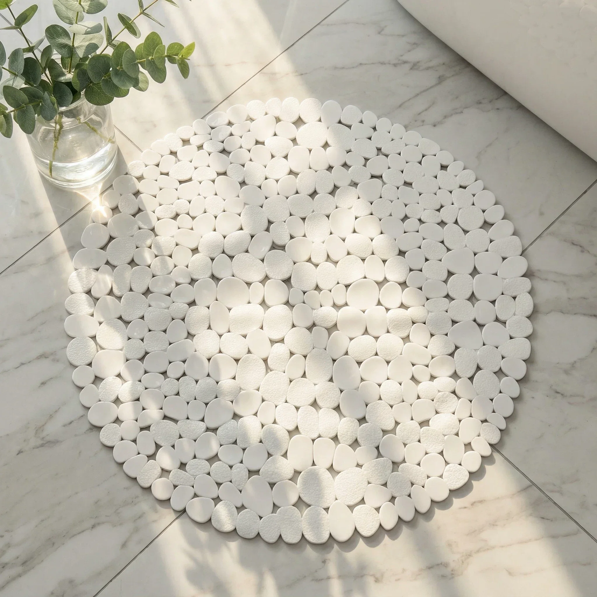 Almohadilla de ducha redonda en forma de guijarro, 55x55cm, alfombrilla antideslizante para bañera con orificios de drenaje para cuarto de ducha y suelos de baño, 1 ud.