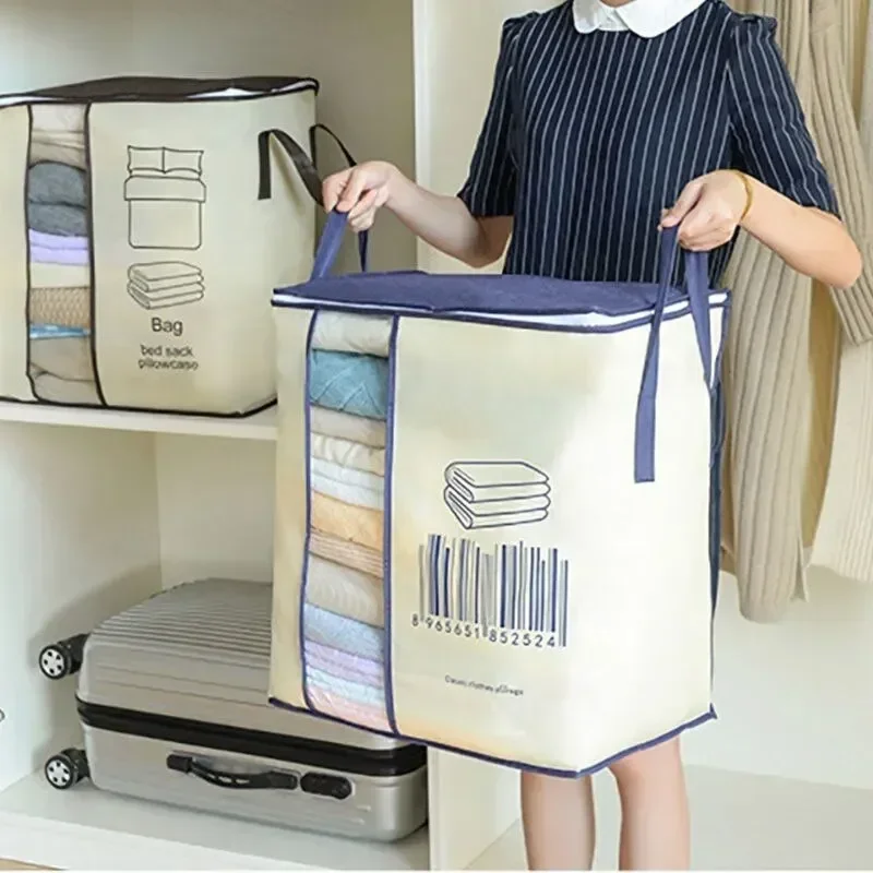 

Household Portable Thickened Storage Bag Non-Woven Fabrics Transparent Visual Window for Quilt Storage Items Travel Storage Bag