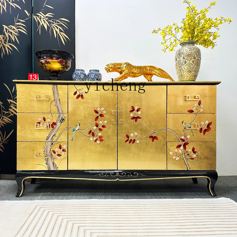 

LX Прихожая Гостиная Консольный шкаф Золотая фольга Массив дерева Лак Декоративная перегородка Шкаф