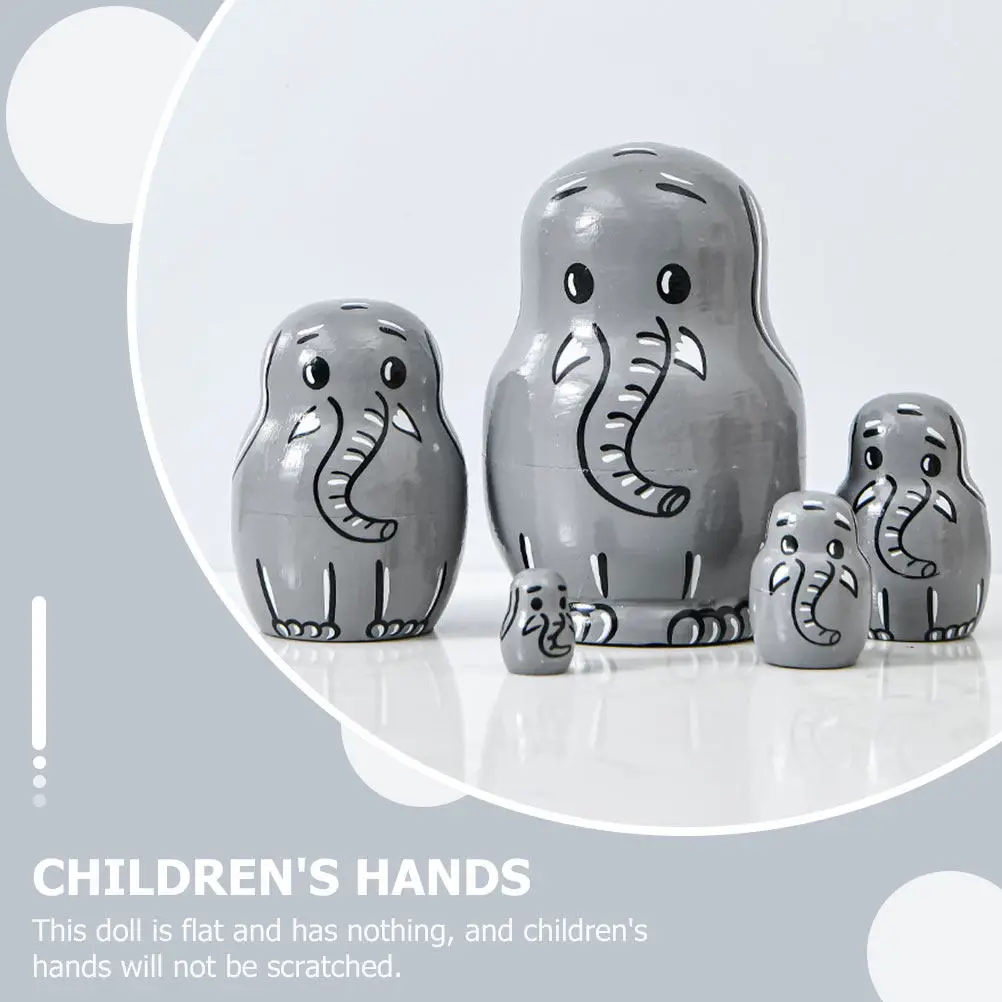 

1Set Wooden Nesting Russian Matryoshka Creative Five-Layer Elephant Pattern Educational Brain Development Home Decoration