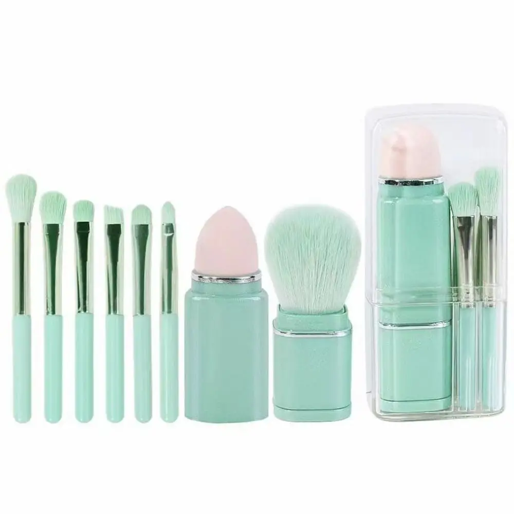 8 unids/set 8 en 1 pinceles de maquillaje portátiles simples con estuche transparente juegos de brochas de maquillaje retráctiles herramientas cosméticas de fibra suave