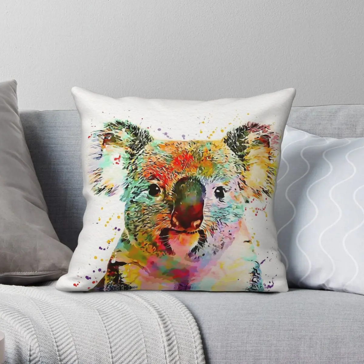 Baby Koala Art Square Pillowcase Polyester Linen Velvet Printed Zip Decorative Pillow Case Room Cushion Cover