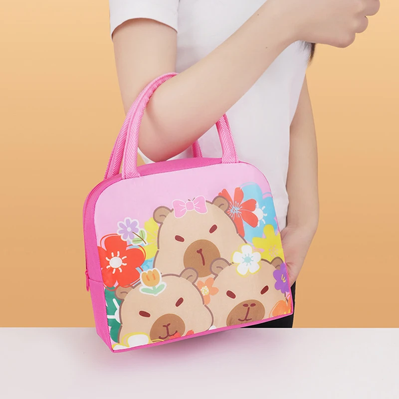 

Сумка для обеда с изображением капибары, портативная термосумка для бенто, изолированный контейнер для еды, многофункциональная детская школьная сумка для еды для пикника
