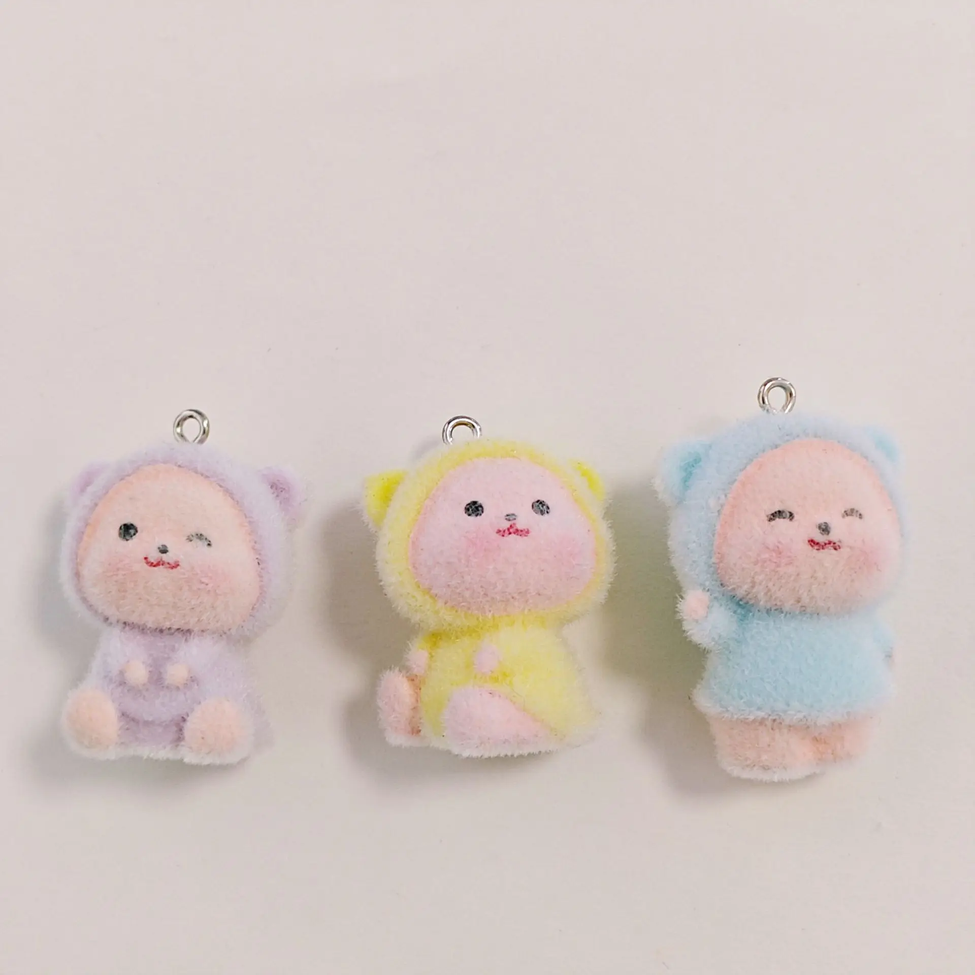 

10pcs 3D Kawaii Mini Flocking little bear Charms Resin Cartoon Animal Pendant For Bag Keychain Earring DIY Crafts Jewelry Make