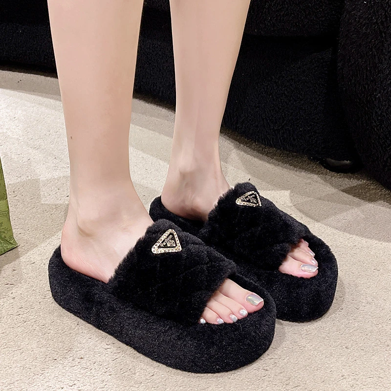 Aphixta Luxury 5cm Platform Furry Slippers Women Warm Slippers Shoes Women’s shoes Women Winter Footwear Size 42 pantuflas mujer