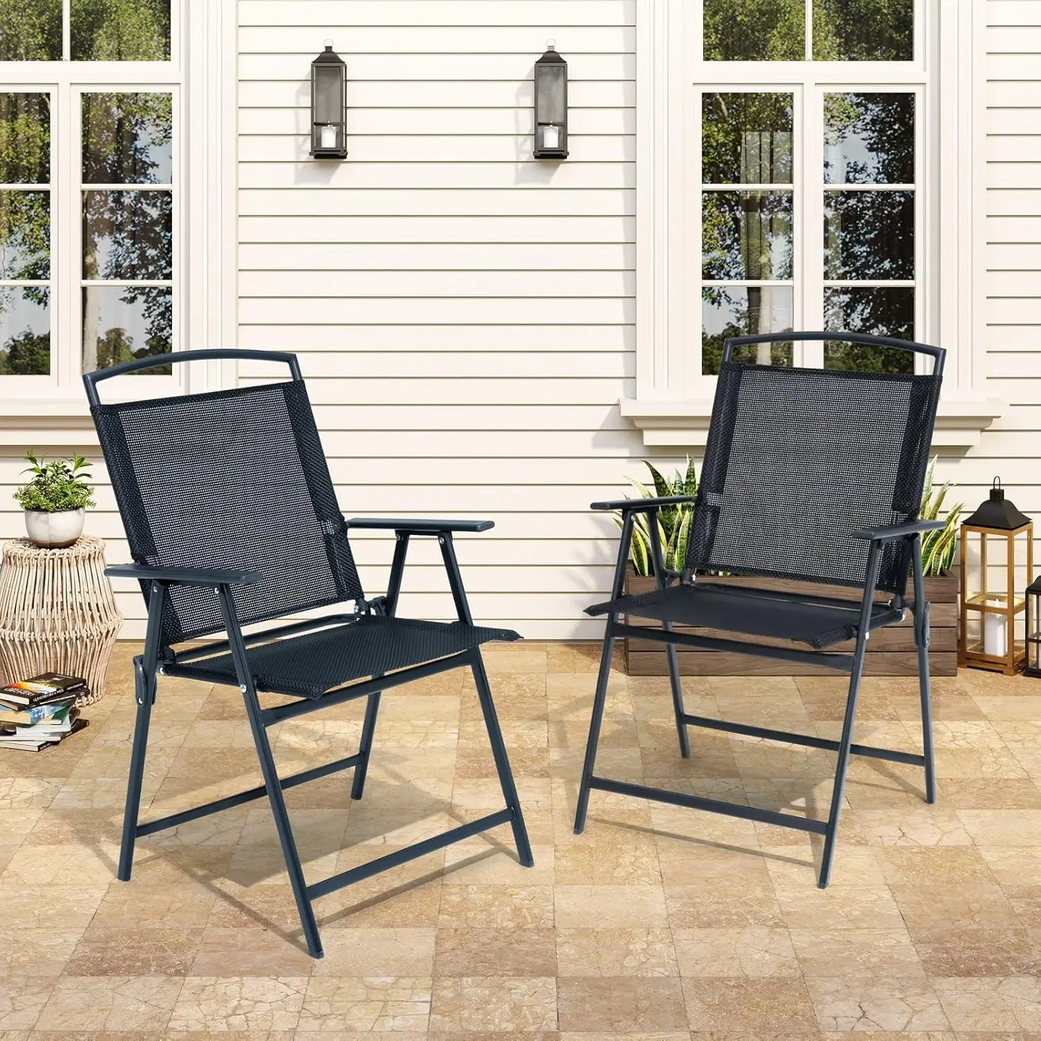 Crestlive Products Patio Folding Chairs Set of 2, Outdoor Folding Chairs with Durable Rust-Resistant Frame and Breathable