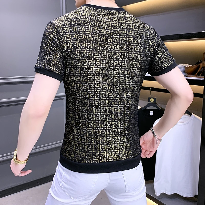 Velour Stretchy Premium Short Sleeved T Shirt For Men Slim Fit Summer High Quality Soft Comfortable Bronzing Camisetas De Hombre