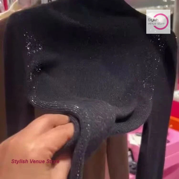 French fashionable sweater top women's autumn and winter high-grade heavy industry hot drilling splicing semi-high neck sweater