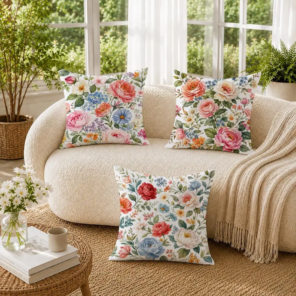 Watercolor-style floral design Cushion Cover Pillowcase Sofa Living Room Home Gift Office Decor Protective Covers