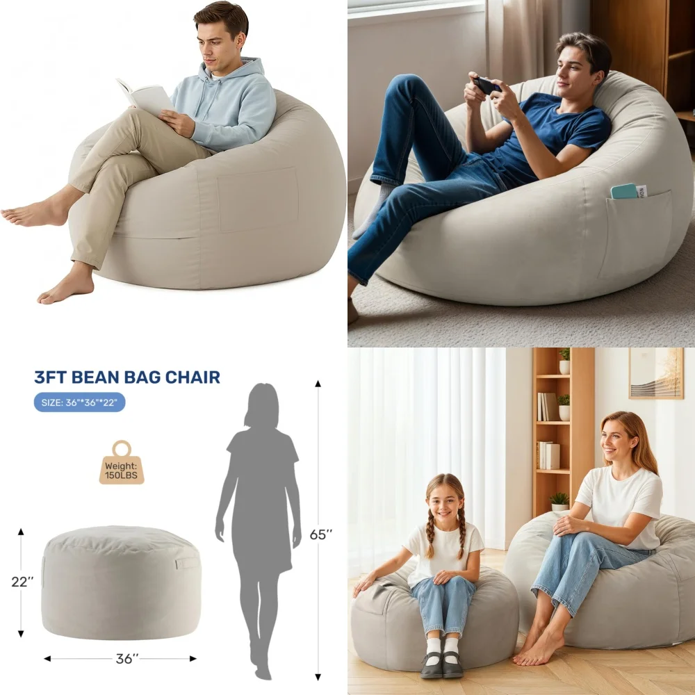 

Living room sofasLarge Bean Bag Chair for Adults Teens 3Ft Memory Foam Filled Comfy Lounge Sofa Cozy Indoor Outdoor Seating Soft