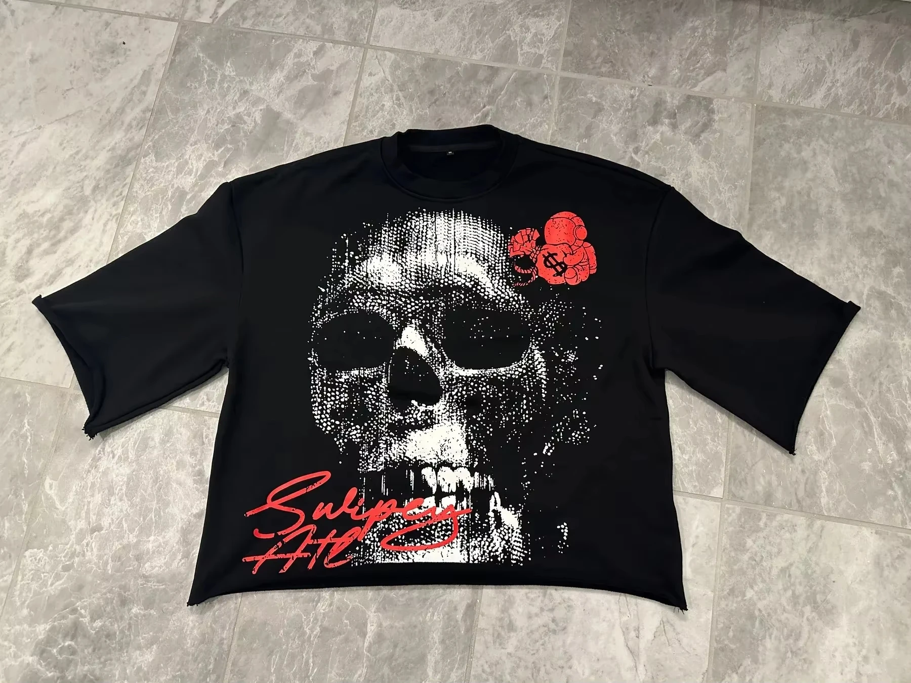 Y2K Vintage Gothic Skull Graphic Print T-Shirt Men Oversized Casual Pure Cotton Short Sleeve Tshirt Streetwear Women Cropped Top