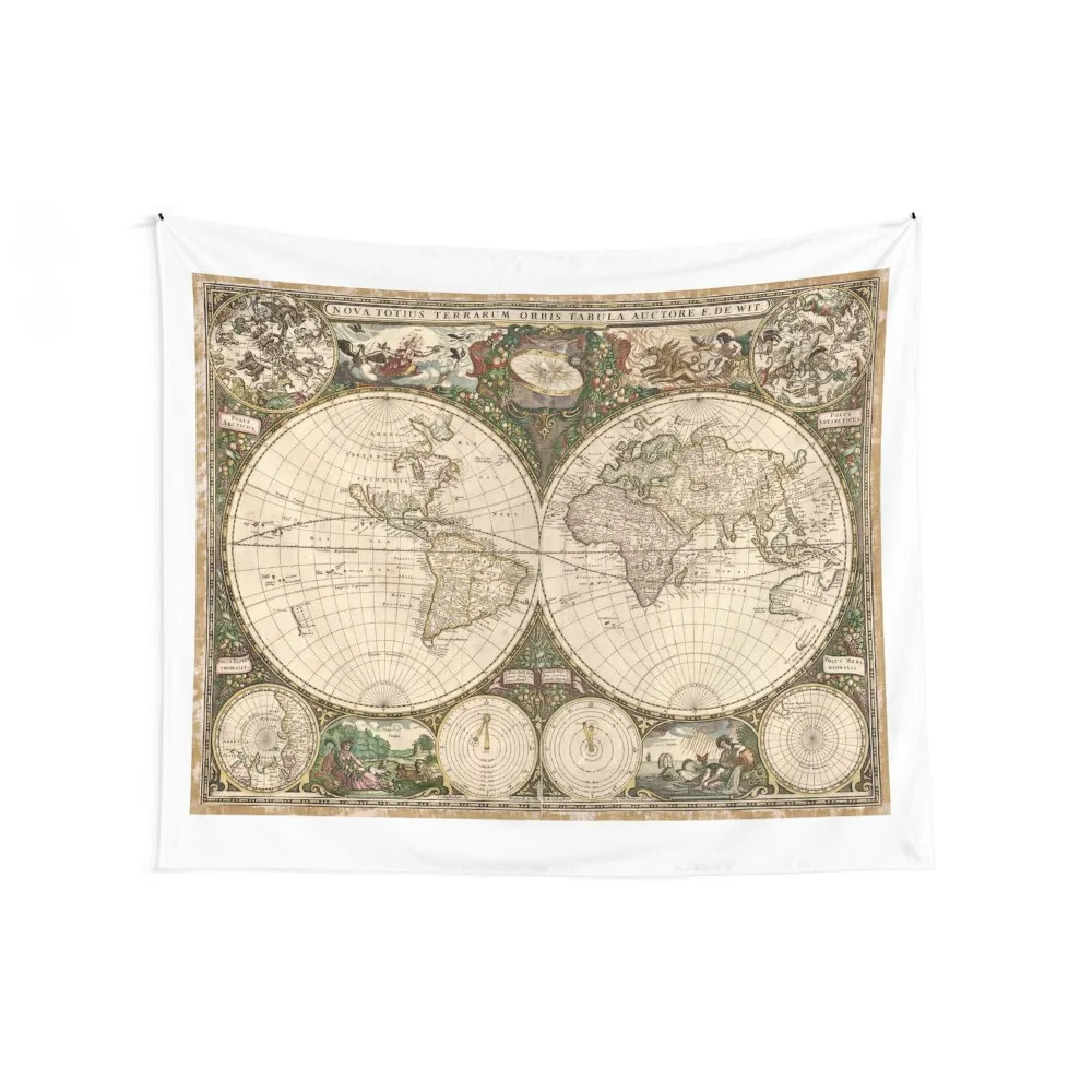 Vintage Map of The World (1660) Tapestry Wall Deco Room Ornaments Tapestry