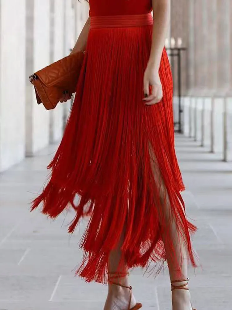 Demi-jupe de soirée élégante pour femmes, décontractée, couleur unie, longueur Midi, mode gland, taille haute, demi-jupe irrégulière, printemps automne