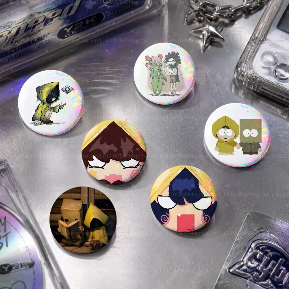 L-Little Nightmares Six Button Supplies Round Badge Pins Clothes Decor Metal Pin Back Cover Metal Cover Laser Film
