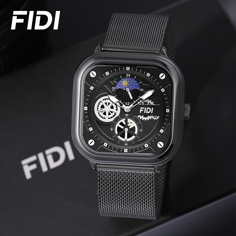 FIDI Watches for Square Men Cool Dress Watch Luminous Design Big Face Fashion Quartz Watch Casual Wrist Watch Unique Gifts FD108