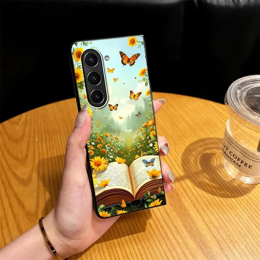 Cartoon Sunflower Book Phone Shell Funda Case for Samsung Galaxy Z Fold 8 Ultra ZFold3 ZFold4 ZFold6 ZFold5 Z Fold 7 6 5 4 3