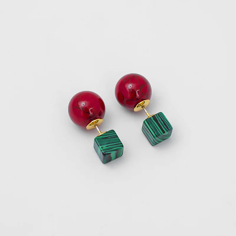 

Retro Earrings Women's Personality Elegant High-end Earrings Fashion Niche Design Malachite Stud Earrings