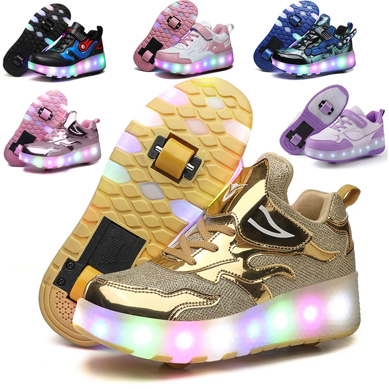 

Trendy LED Light Rechargeable Kids Roller Skate Shoes 2 Wheels Fashion Boys Girls Gift Casual Outdoor Sports Running Sneakers