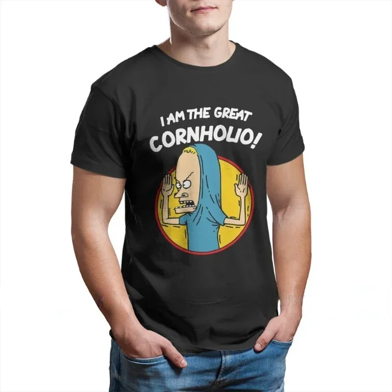 Camiseta gráfica Beavis e Butthead masculina, eu sou o grande Cornholio Hipster Tops, camisa da moda casual