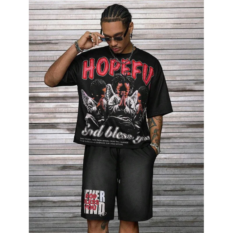 

New Shirts and T-shirts Men's Summer Set Man Y2k Tracksuit Sweat Men's Top and Bottom Sports Suits Shorts for Man Clothing Sets