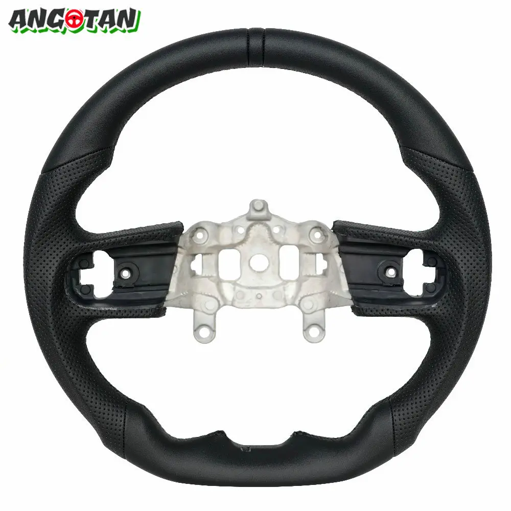 Heating Steering Wheel For Jeep Wrangler JL 2018-2023 Perforated Leather Steering Wheel Flat Bottom Black Stitching