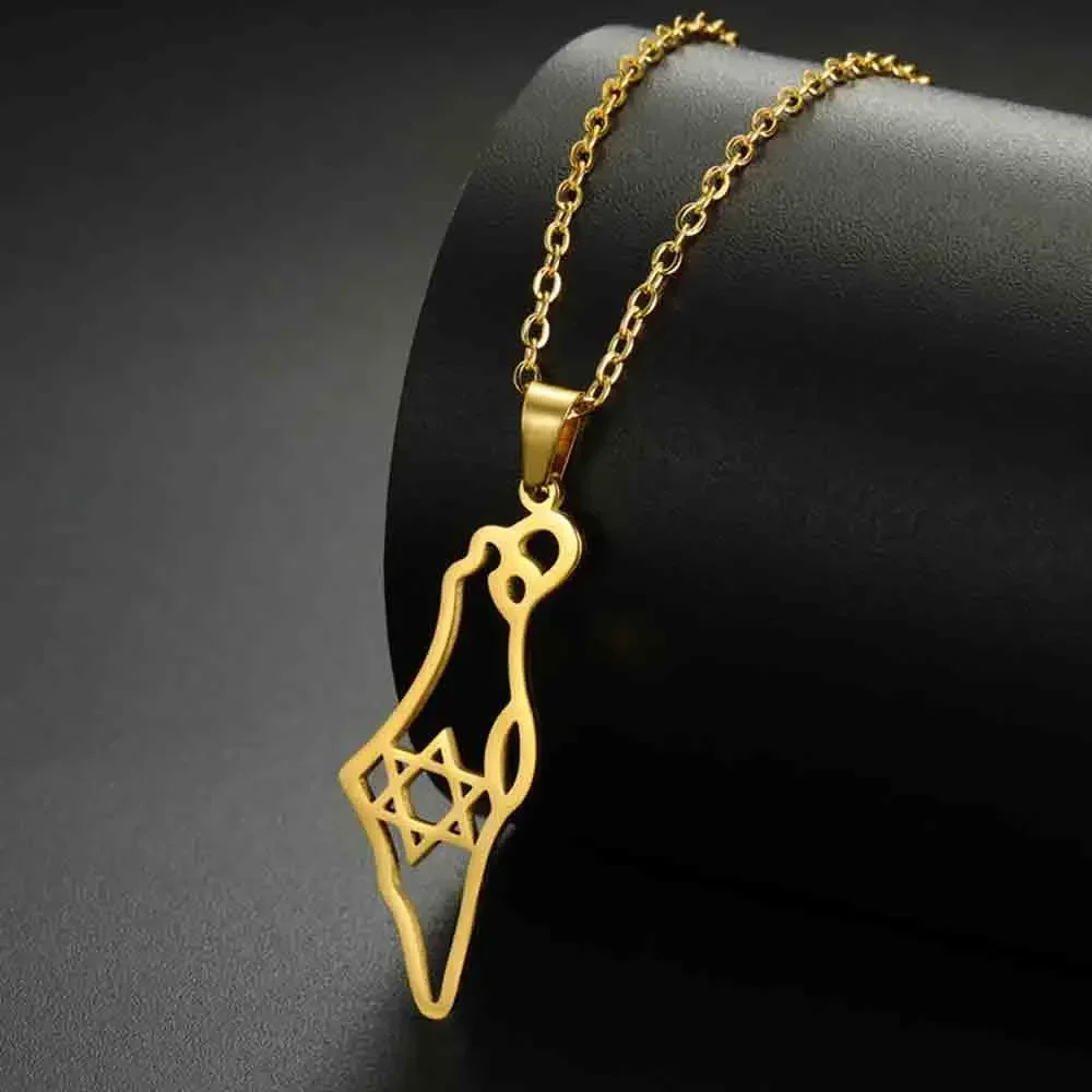 My Shape Israel Map Pendent Necklaces for Women Men Israel Country Stainless Steel Necklace Choker Chain Israel Jewelry Gifts