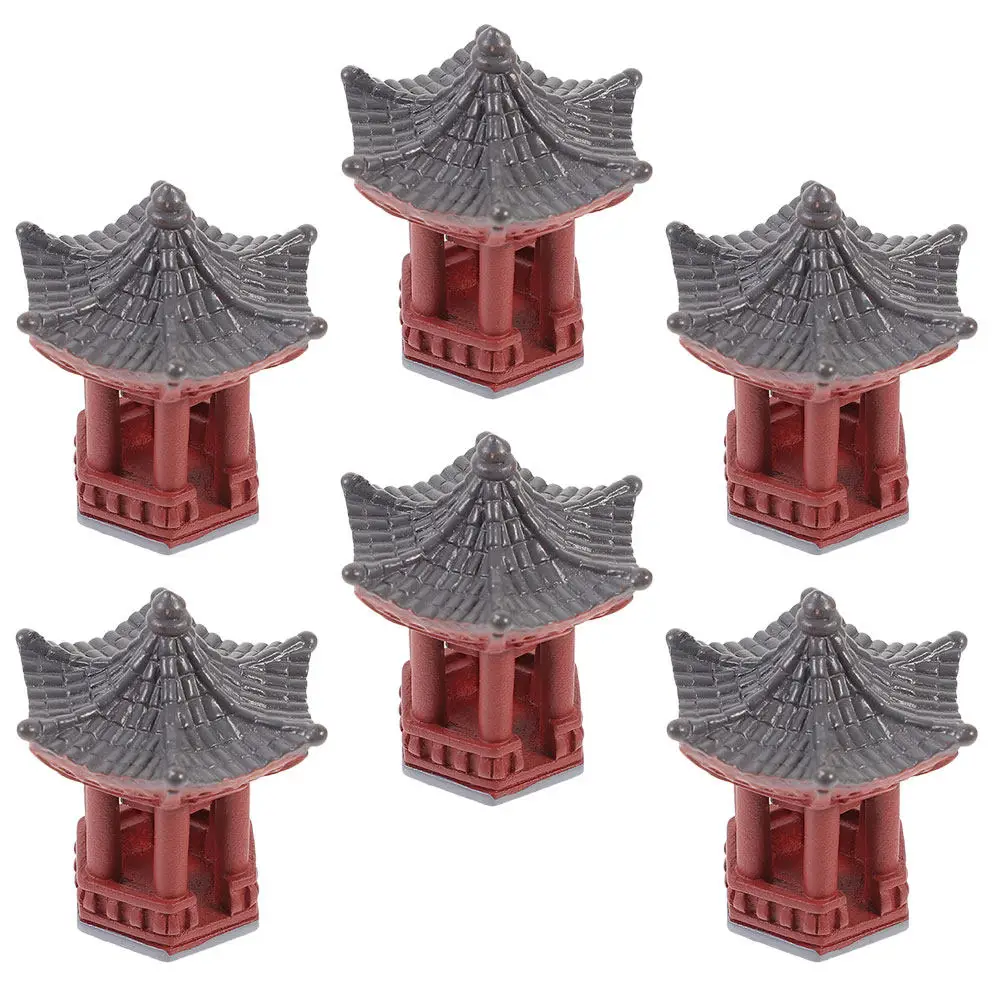 6Pcs Mini Pavilion Statues Japanese Pagoda Miniature Garden Ornaments Zen Decorative Figurines for Desktop Micro Landscape