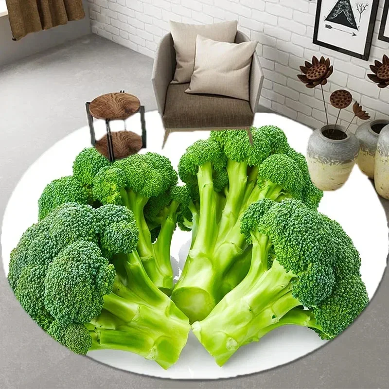 Vegetable Fruit Broccoli Print Round Carpet Non-slip Floor Mats Bathroom Mat Soft Area Rug For Kitchen Living Room Bedroom Decor