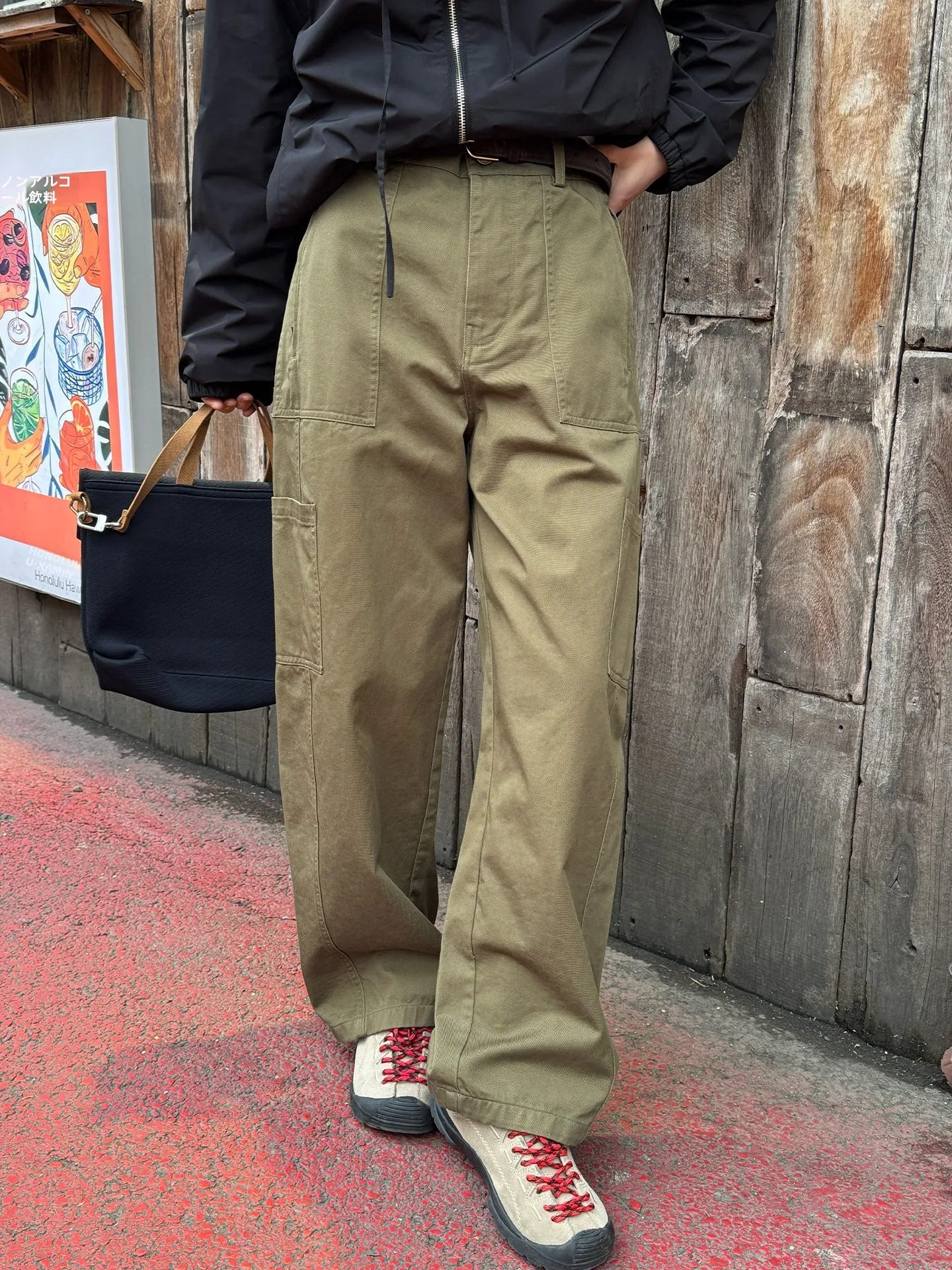 

Женские брюки Jun Green в стиле милитари, повседневные, с высокой талией, широкими штанинами, прямого кроя, из чистого хлопка, простые, летние, новинка