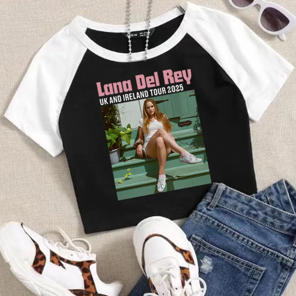 Lana Del Rey Uk And Ireland Stadium Tour 2025 Crop Tops T-Shirt Girls Fashion Women O-Neck Short Sleeve Fans Gift T-shirt