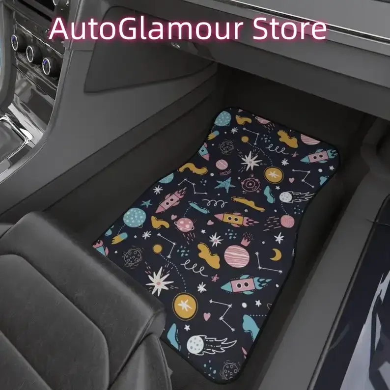Space Rocket Car Mats Kawaii Cute Planets Car Accessories Truck Floor Mat Summer JDM Night Sky Cartoon