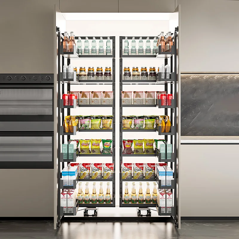 High cabinet snack cabinet pull basket linkage kitchen storage high shelf