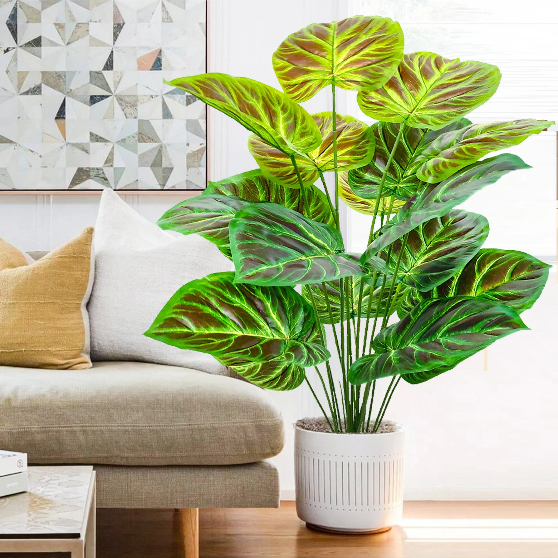 60-105cm Artificial Dark Green Alocasia Leaf Monstera Green Plants for Home Garden Room Office Decoration