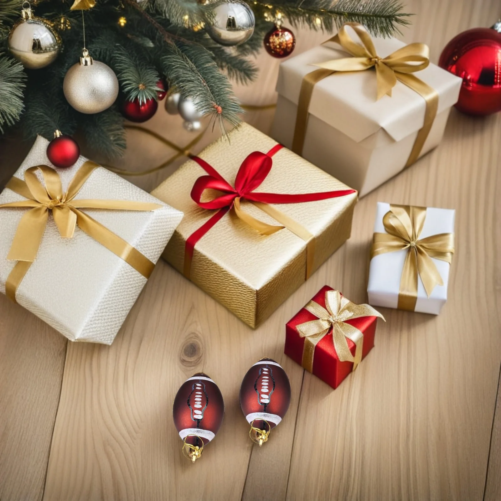 

12Pcs Christmas Ball Ornaments Rugby Shape Plastic Hanging Xmas Tree Balls Sports Decoration Holiday Party Christmas Decorative