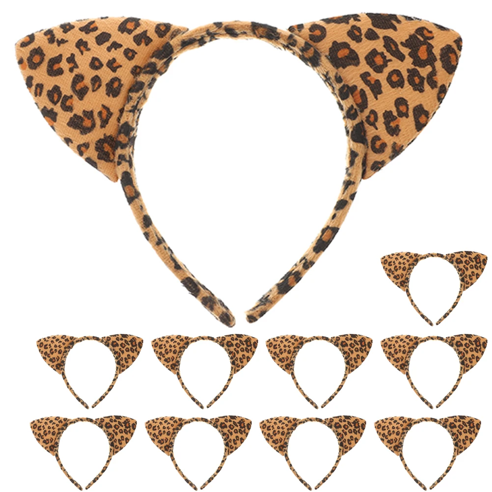 

10pcs Leopard Print Headbands Animal Ears Women Halloween Cosplay Cat Accessories Lightweight Comfortable Fashion Hair Tools