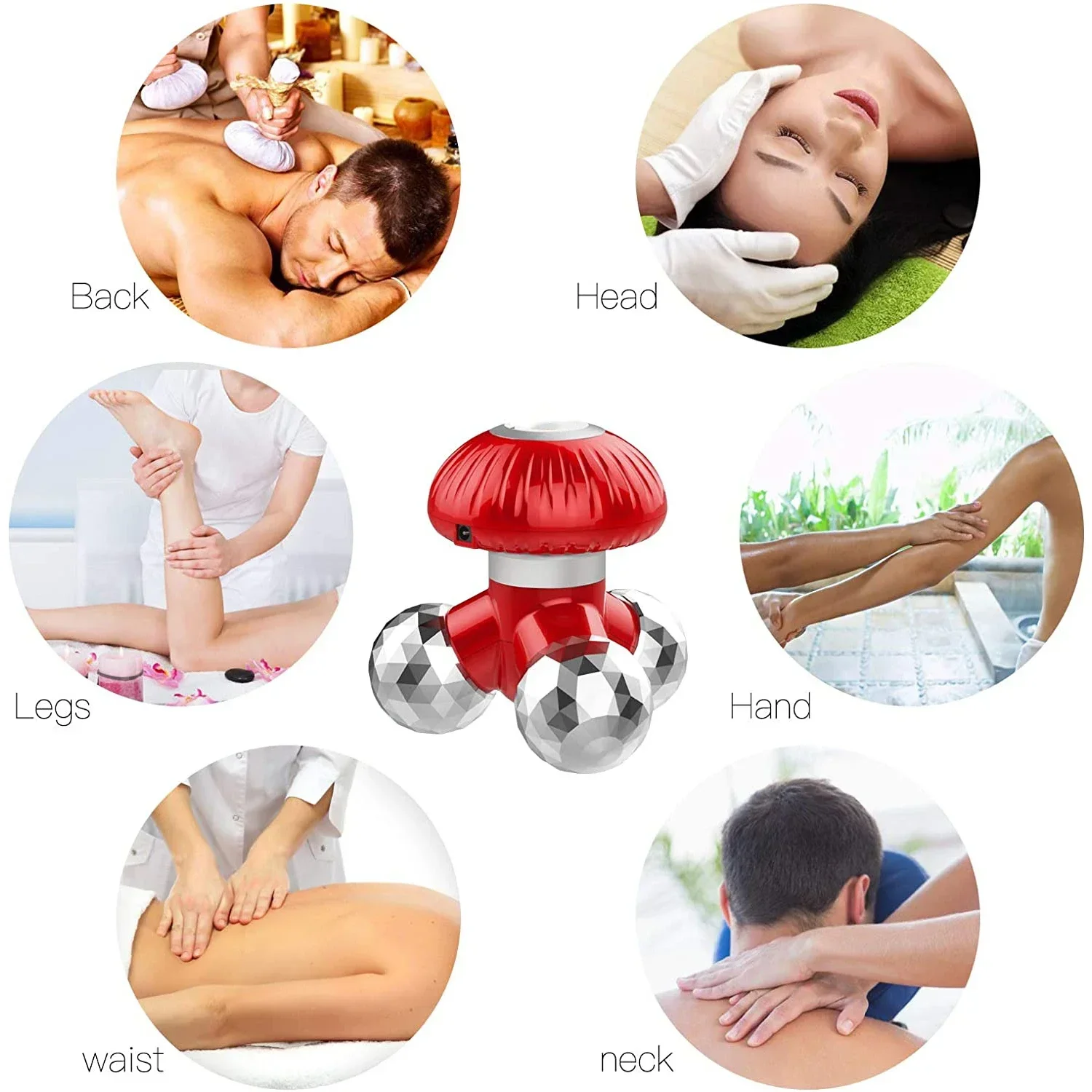 New 4 in1 Handheld Vibrating Massager with 3 Kneading Massage Heads for Self Massage Relaxation or Muscle Tension Mini Massager