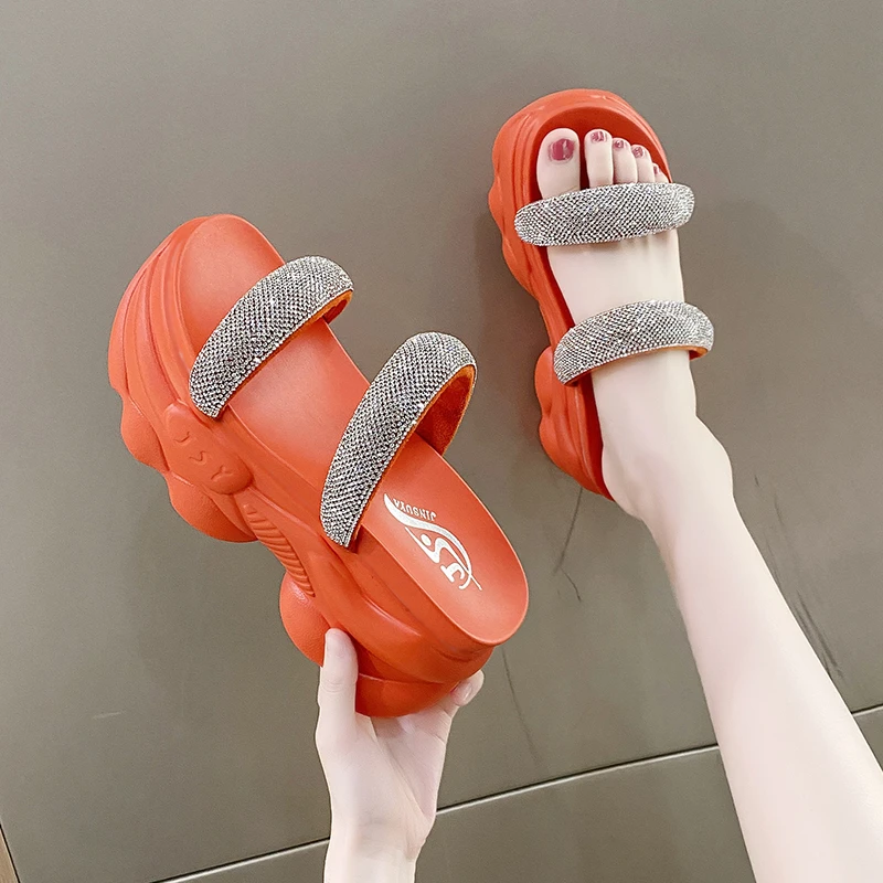 New Summer Women Slippers Flip-Flops Ladies Beach Bling Shoes Wedge Heels Shoes Woman High Platform Slippers Outside Sandals 8CM