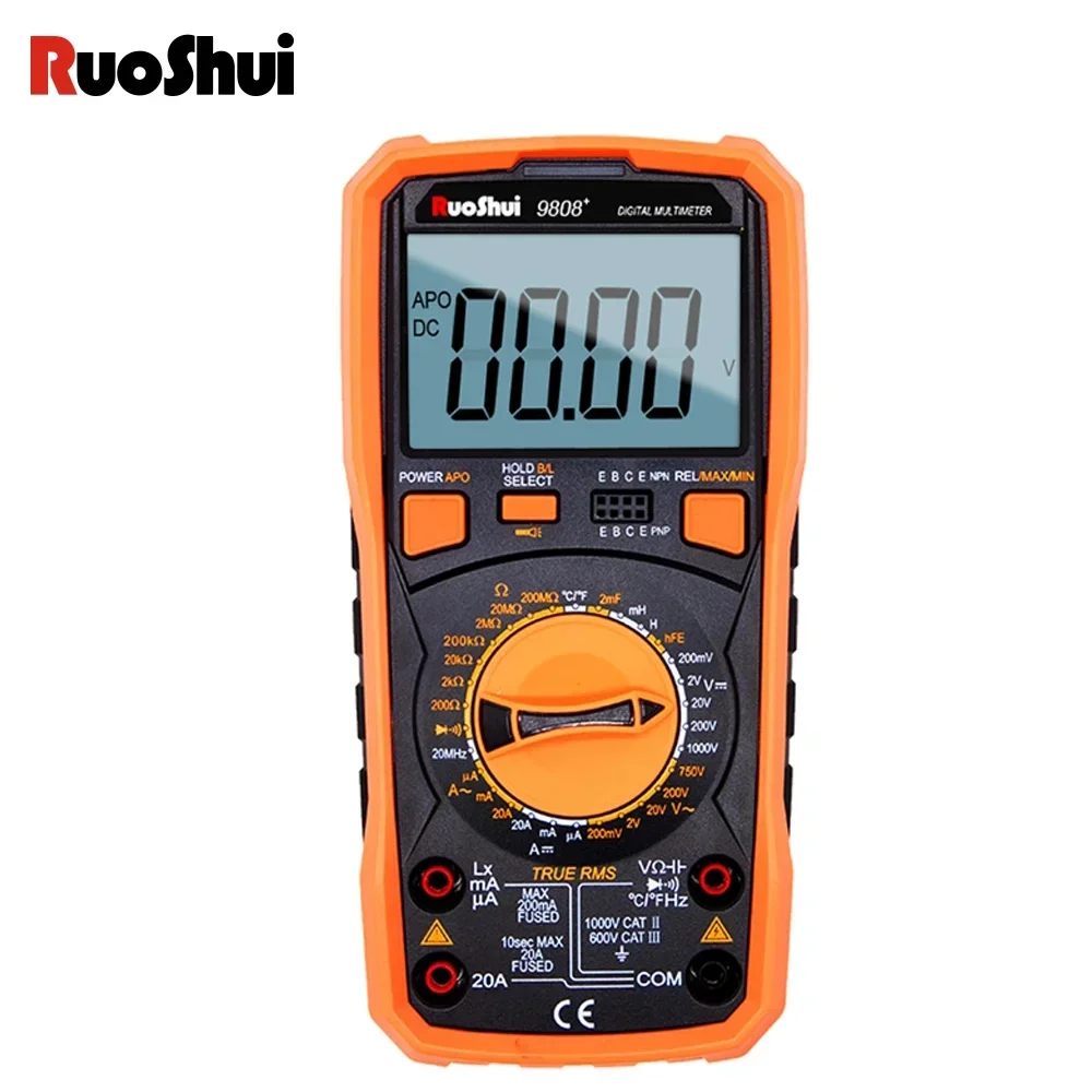 

Ruoshui 9808 Plus Цифровой мультиметр Высокоточный TRMS NCV Бесконтактный фонарик для проверки напряжения Автоматическое отключение питания