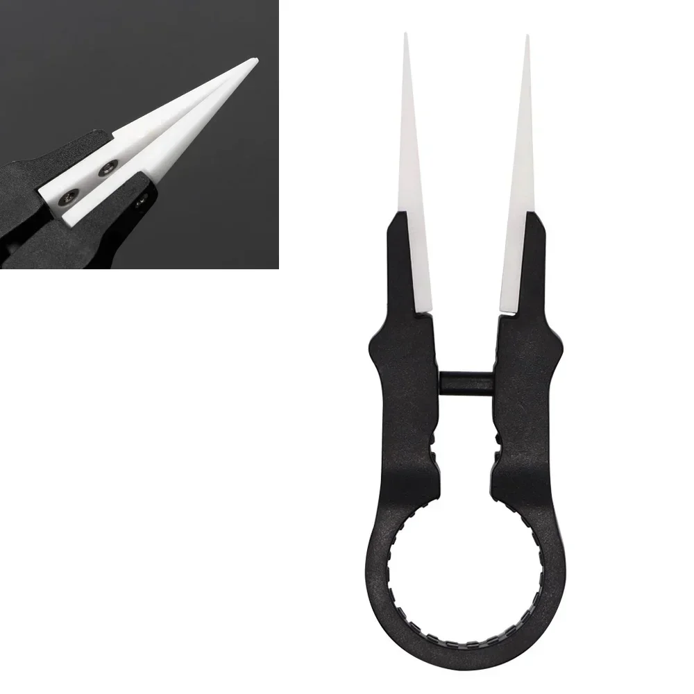 Multifunctional Steam Vaper Ceramic Tweezers Insulation Head Tweezers Forceps Stainless Steel Handle Electronic Equipment Black