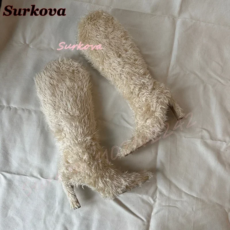 

Белые зимние сапоги на меху, современные сапоги до середины икры на толстом каблуке с круглым носком и боковой молнией, элегантные весенние модные повседневные модельные длинные сапоги для женщин