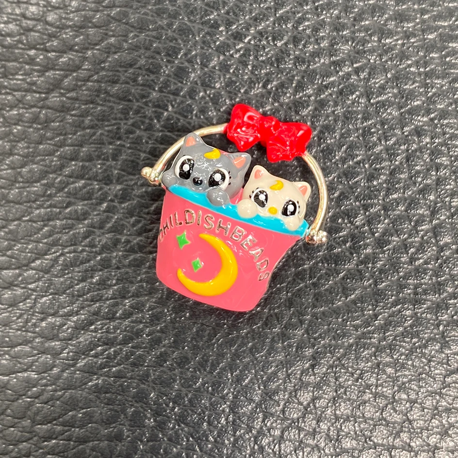 

925 Sterling Silver Anime Cats In Basket Charm For Bracelet Bangle European Jewelry Sailor Fans Collection