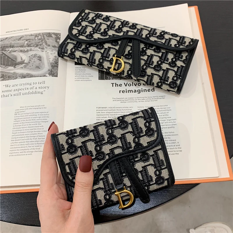 Cartera corta coreana Sle para mujer, bolso de mano con estampado de letras a la moda, monedero con ranura para múltiples tarjetas, bolso largo de cuero PU