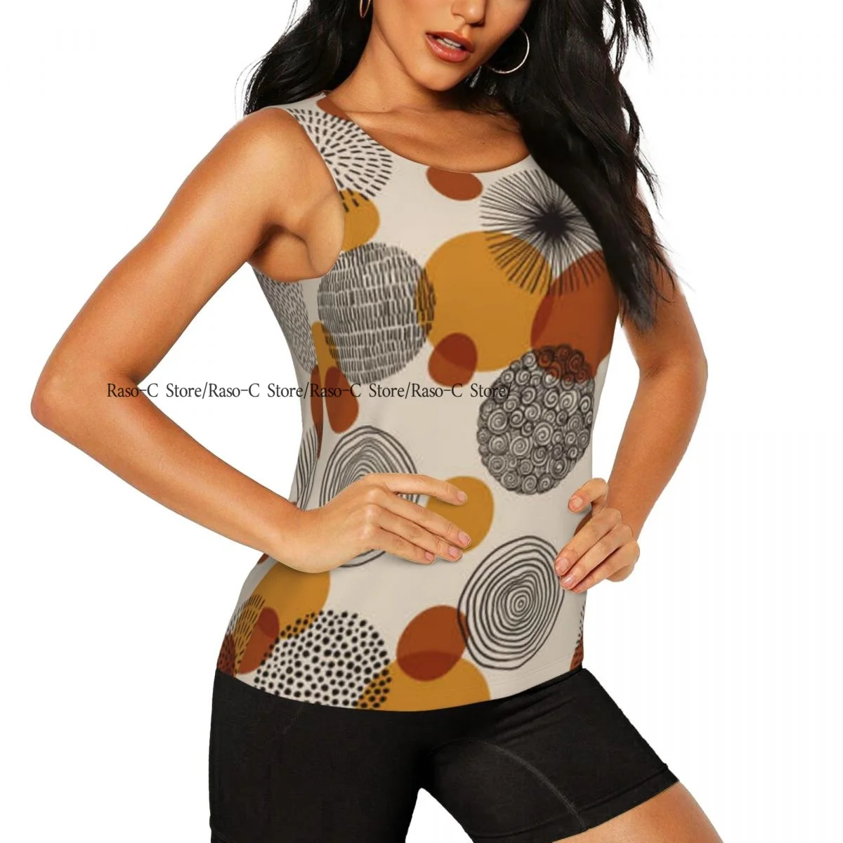 Women Casual Sport Yoga Vest Abstract Geometric Circles Quick Dry Running T-shirt Training Workout Gym Sleeveles