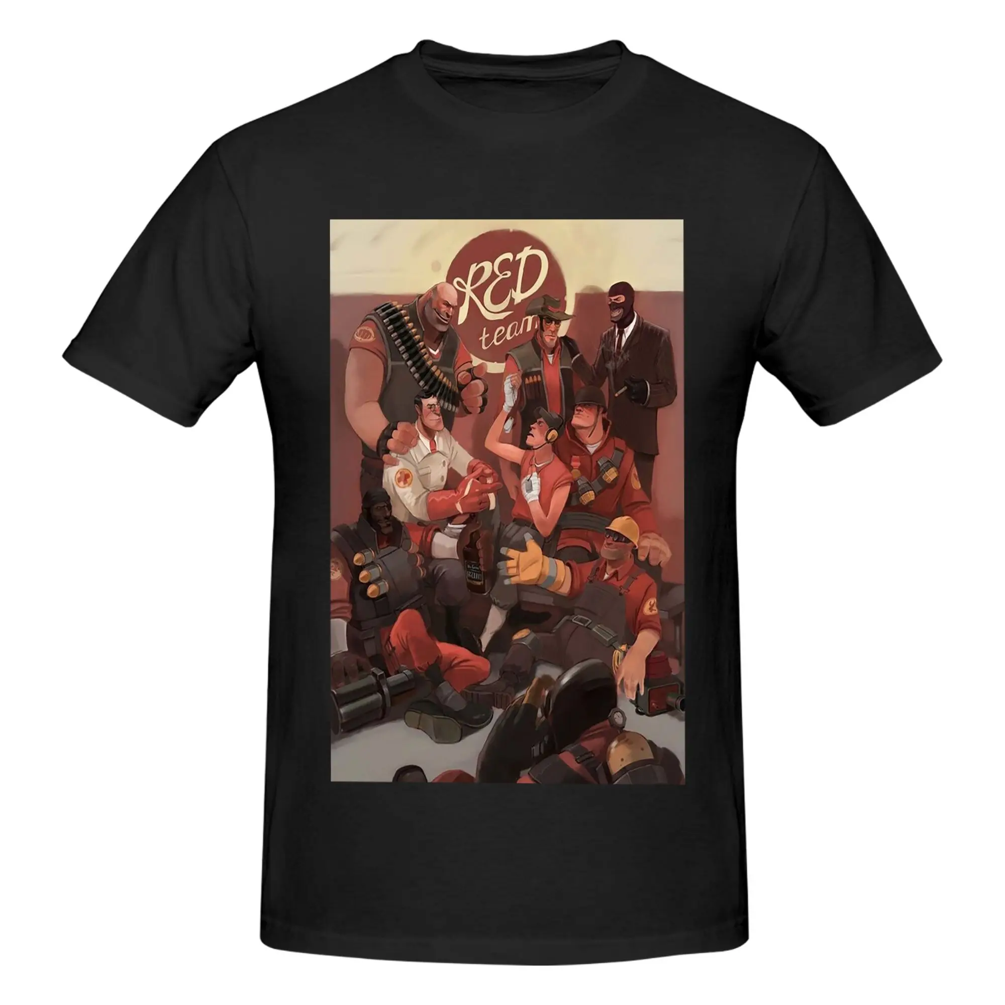 Team Fortress 2 Red Team Artwork Men T-Shirt Double Sided Oversized T Shirts Men's Crew Neck Cotton Tees Short Summer Male