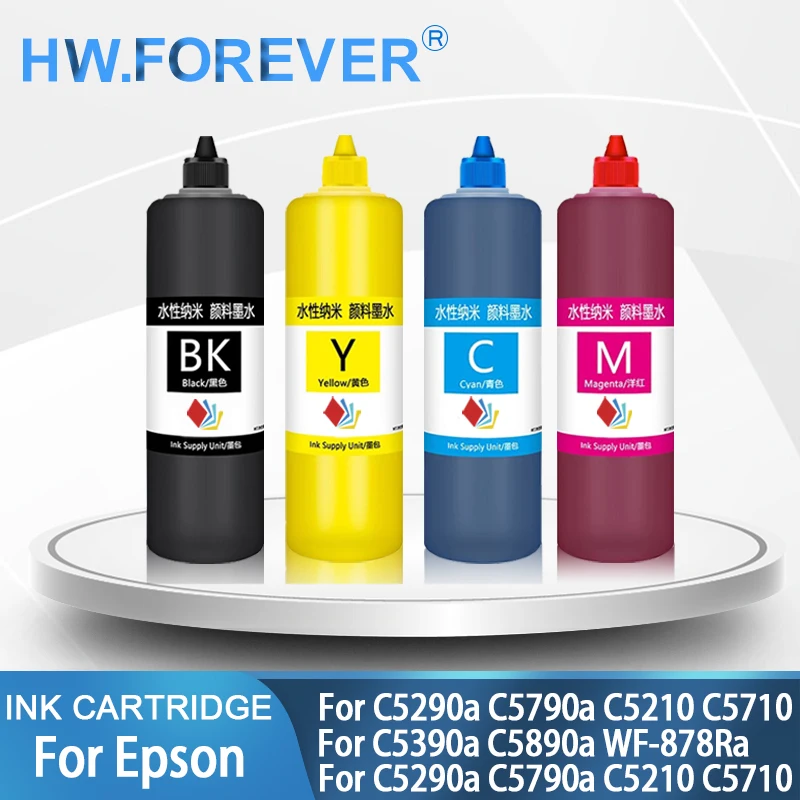 500ML/Bottle Pigment Dye Ink Refill Ink Kit For Epson C5290a C5790a C5210 C5710 C5390a C5890a WF-878Ra Printer Refill Ink Kit