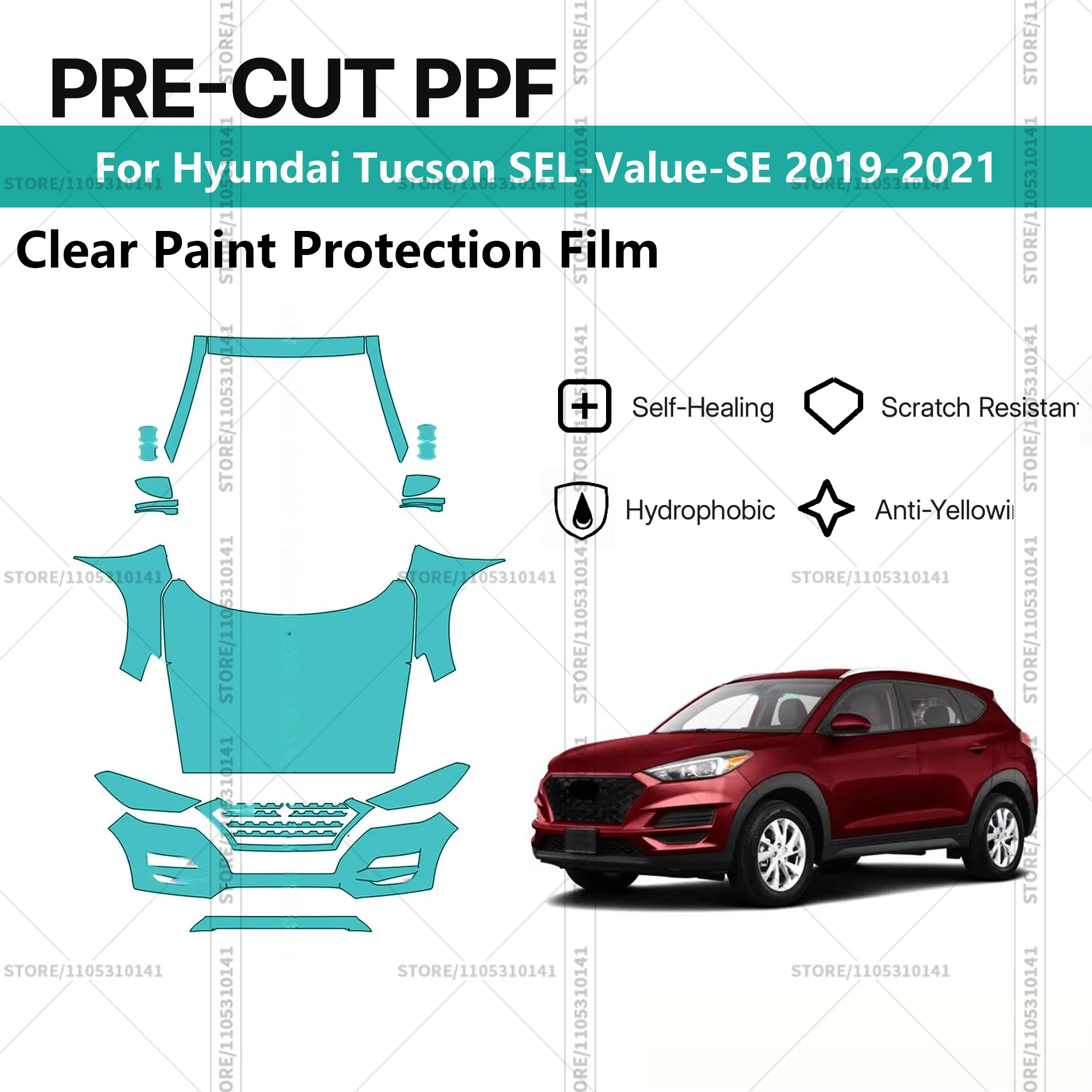 Pre-Cut Paint Protection Film PPF Transparent Car Film Automotive PPF Front Kit For Hyundai Tucson SEL-Value-SE 2019-2021