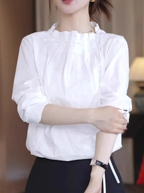 

Ele Pure Cotton Long Sve irt Women's Loose Fitted Flared Faionable Top for plus Size Spring Big Code MM