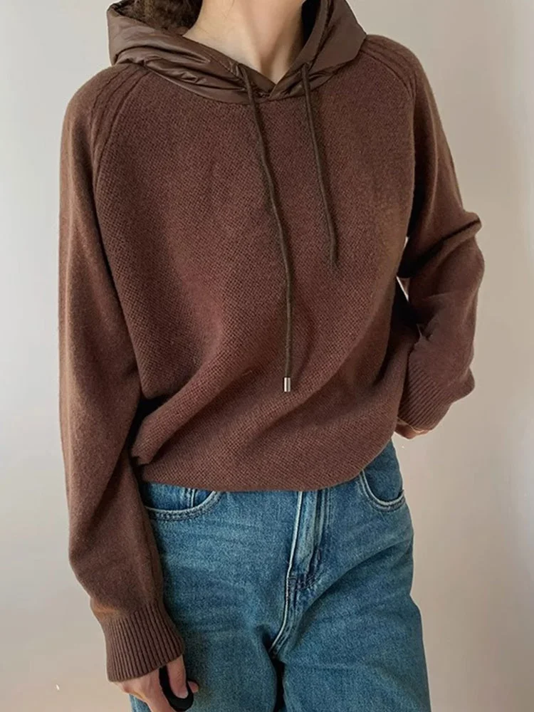 Wygodny, długi sweter z dzianiny, modny, miękki, w stylu lazy, unikalny, z kontrastowymi wstawkami, koreański, luźny krój, damski sweter.