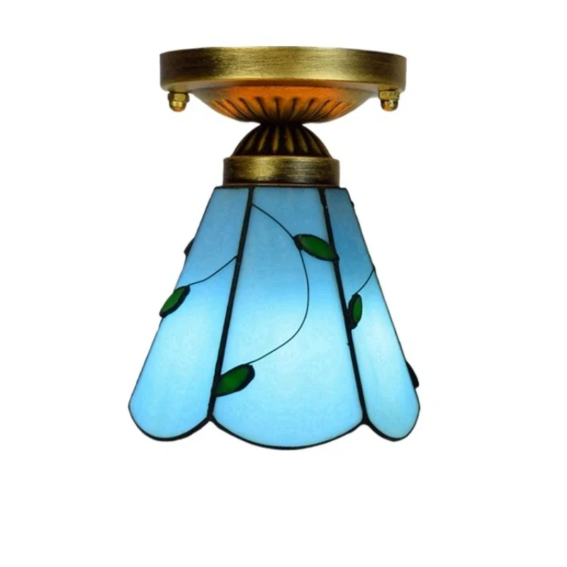 

6-Inch 15CM stained glass aisle corridor balcony small ceiling light, Mediterranean blue leaves